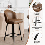 Counter Height Bar Stools Set of 2,360° Swivel Barstools with High Back and Metal Legs,26" Seat Height, Upholstered PU Leather