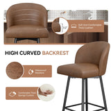 Counter Height Bar Stools Set of 2,360° Swivel Barstools with High Back and Metal Legs,26" Seat Height, Upholstered PU Leather