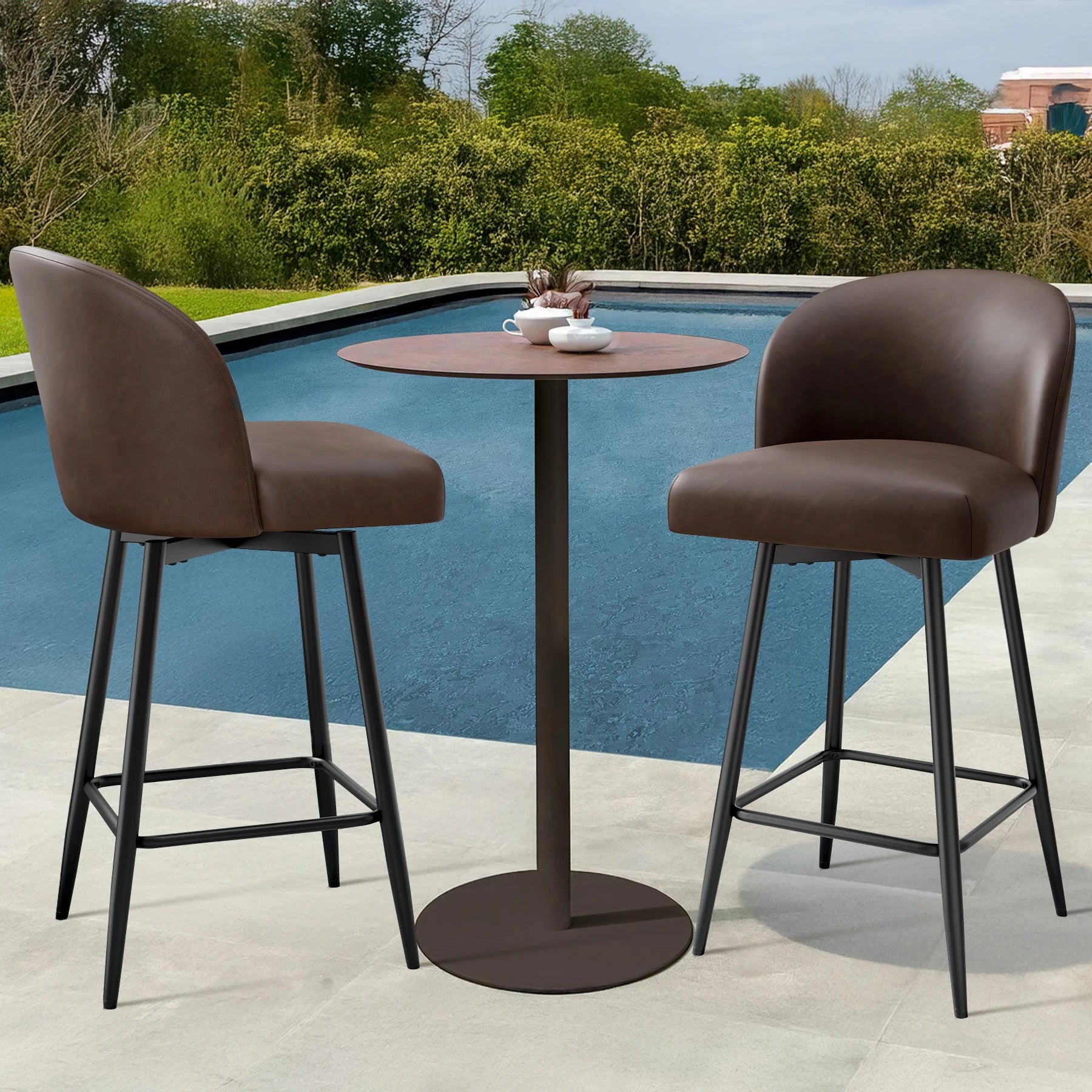 Counter Height Bar Stools Set of 2,360° Swivel Barstools with High Back and Metal Legs,26" Seat Height, Upholstered PU Leather