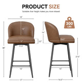 Counter Height Bar Stools Set of 2,360° Swivel Barstools with High Back and Metal Legs,26" Seat Height, Upholstered PU Leather