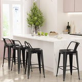 Bar Stools set of 4 Counter Height Stools Industrial Metal Barstools with Backrests (24 inch, Black)