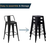 Bar Stools set of 4 Counter Height Stools Industrial Metal Barstools with Backrests (24 inch, Black)