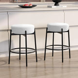 Swivel Round Barstools 24" H Set of 2, Teddy Wool Upholstered Barstool, Backless Kitchen Island Stool, Counter Height Stool