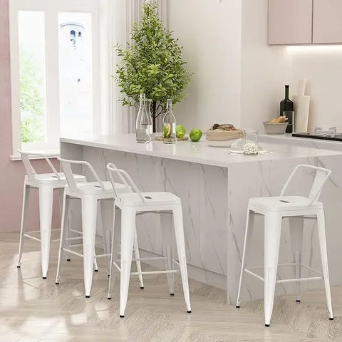 Bar Stools set of 4 Counter Height Stools Industrial Metal Barstools with Backrests (24 inch, Black)