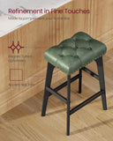 Bar Stools Set of 2, Saddle Counter Height Bar Stools, 26-Inch Backless Kitchen Stools with Wood Legs, Leather Thicke