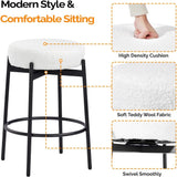 Swivel Round Barstools 24" H Set of 2, Teddy Wool Upholstered Barstool, Backless Kitchen Island Stool, Counter Height Stool