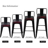 Bar Stools set of 4 Counter Height Stools Industrial Metal Barstools with Backrests (24 inch, Black)
