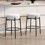 Swivel Round Barstools 24" H Set of 2, Teddy Wool Upholstered Barstool, Backless Kitchen Island Stool, Counter Height Stool