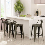 Bar Stools set of 4 Counter Height Stools Industrial Metal Barstools with Backrests (24 inch, Black)