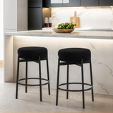 Swivel Round Barstools 24" H Set of 2, Teddy Wool Upholstered Barstool, Backless Kitchen Island Stool, Counter Height Stool