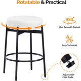 Swivel Round Barstools 24" H Set of 2, Teddy Wool Upholstered Barstool, Backless Kitchen Island Stool, Counter Height Stool