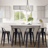 Bar Stools set of 4 Counter Height Stools Industrial Metal Barstools with Backrests (24 inch, Black)