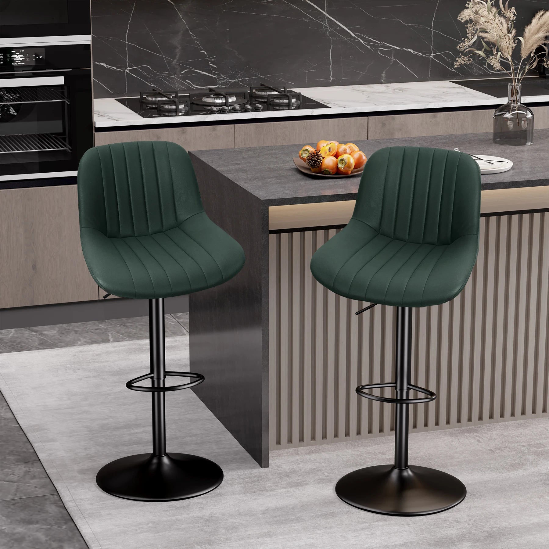 Bar Stool 2-Piece Set, Adjustable Modern Rotating Bar Stool with Backrest, Counter High Performance Fabric Island Chair