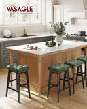 Bar Stools Set of 2, Saddle Counter Height Bar Stools, 26-Inch Backless Kitchen Stools with Wood Legs, Leather Thicke