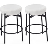 Swivel Round Barstools 24" H Set of 2, Teddy Wool Upholstered Barstool, Backless Kitchen Island Stool, Counter Height Stool