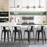 Bar Stools set of 4 Counter Height Stools Industrial Metal Barstools with Backrests (24 inch, Black)
