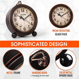 Vintage Hangable Battery Alarm Clock Metal Night Light Super Silent Table Desk Quartz Clock Time For Bedroom Bedside Desk Shelf