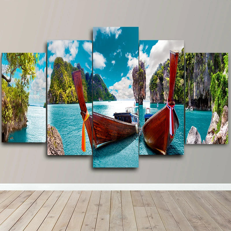 Landscape Canvas Posters Home Decor 5 Pieces Natural Lake Paintings Wall Art Scenery Pictures Modular Living Room Decor Unframed
