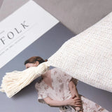 45x45cm Rustic Linen Cushion Cover with Tassels Netural Lumbar Pillowcase Soft Decorative Cushion Case for Couch Sofa Bed Cream