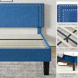 Full Size Platform Bed Frame with Height Adjustable Upholstered Headboard, Modern Mattress Foundation,Strong Wood Slat Support