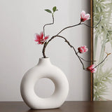 Flat Minimalist Simple Vase Donut Shape Single Flower Pot Home Wedding Decoratio Hollow Ornaments Circle Flower Arrangement Vase