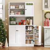 71" Tall Kitchen Pantry Storage Cabinet with Microwave Stand & Door Shelf, Freestanding Kitchen Hutch with 6 Doors
