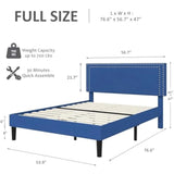 Full Size Platform Bed Frame with Height Adjustable Upholstered Headboard, Modern Mattress Foundation,Strong Wood Slat Support