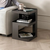 Black Modern Side Table, 3-Tier Metal NightStand with Storage, End Table Living Room, Small Night Stand for Bedroom