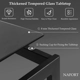 Dining Table Set for 4, 48.5" Rectangle Tempered Glass Kitchen Room Table with 4 Black Faux Leather Dining Chairs, Space-Saving