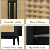Sideboard Buffet Cabinet with Storage, Set of 2, Kitchen Buffet Storage, Black Rattan Cabinet with Doors for Hallway
