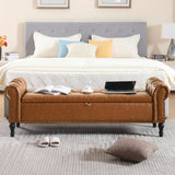 Faux Leather Storage Bench for Bed Room 67 Inch Upholstered Tufted Ottoman Bench with Arms King Size Large Storage Space End of