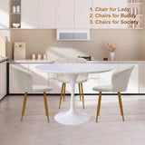 1Pc Vanity Chair with Golden Legs, Mid Century Modern Accent Chair, Upholstered Velvet Dining Chair with Back for Waiting Room