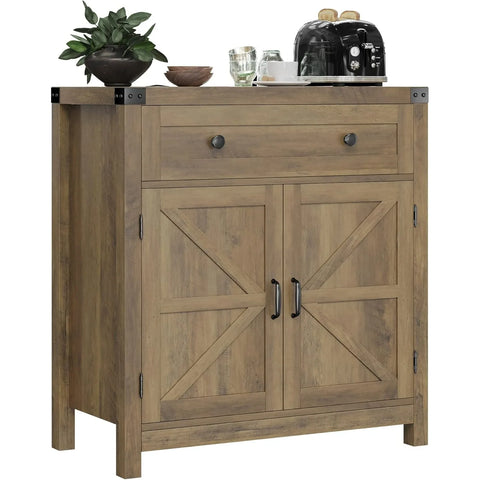Coffee Bar Cabinet, Kitchen Storage Cabinet, Modern Farmhouse Buffet Sideboard with Drawer and Adjustable Shelf,Rustic Brown