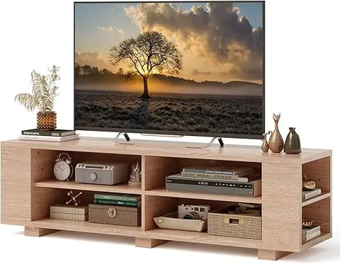 Starjoy Wood TV Stand for 65 Inch Flat Screen, Modern Entertainment Center With 8 Open Shelves, Farmhouse Storage Cabinet for L|