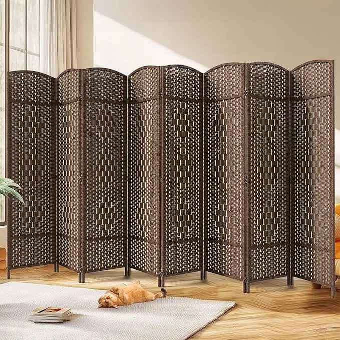 6ft High Extra Wide Folding Privacy Screen with Diamond Double Weave and Freestanding Room Divider (Brown, 8 Pieces)