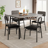 Dining Table Set for 4 with Storage Rack, 5-Piece Kitchen Table and Upholstered Chairs of 4, Wood Tabletop & Heavy-Du