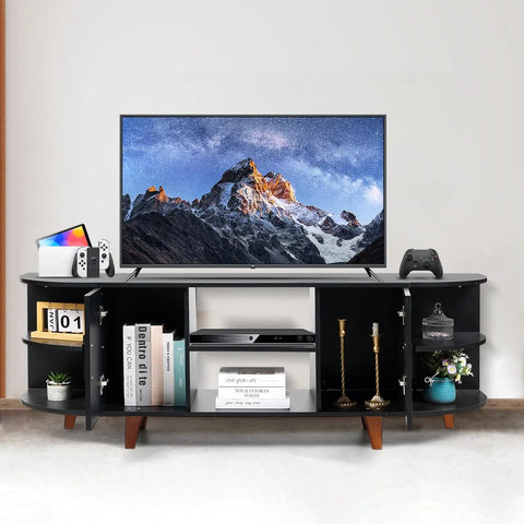 Farmhouse TV Stand for 65 70 inch TV Black 63’’ Modern Mid Century Media Console with Storage