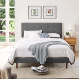 Queen Bed Frame with Adjustable Height Headboard,Tufted Upholstered Platform Bed with Stong Wood Slat Support,Grey