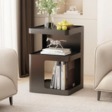 Black Modern Side Table, 3-Tier Metal NightStand with Storage, End Table Living Room, Small Night Stand for Bedroom
