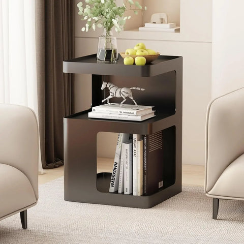 Black Modern Side Table, 3-Tier Metal NightStand with Storage, End Table Living Room, Small Night Stand for Bedroom