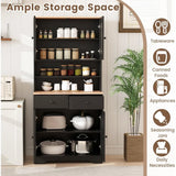 67” Tall Kitchen Hutch Cabinet, Pantry Cabinet with 2 Removable Shelves, 2 Drawers, 2 Glass Doors & 1 Cupboard, Farmhouse Stora