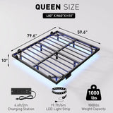 10 Inch Floating Queen Bed Frame with Smart LED Lights and Charging Station, Modern Metal Queen Bed Frame, Easy to Assemble