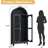 73"H Metal Tall Arched Kitchen Pantry Cabinet with Glass Door, Farmhouse Arched Bookcase with 4 Adjustable Shelves, Versatile Di