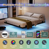 10 Inch Floating Queen Bed Frame with Smart LED Lights and Charging Station, Modern Metal Queen Bed Frame, Easy to Assemble
