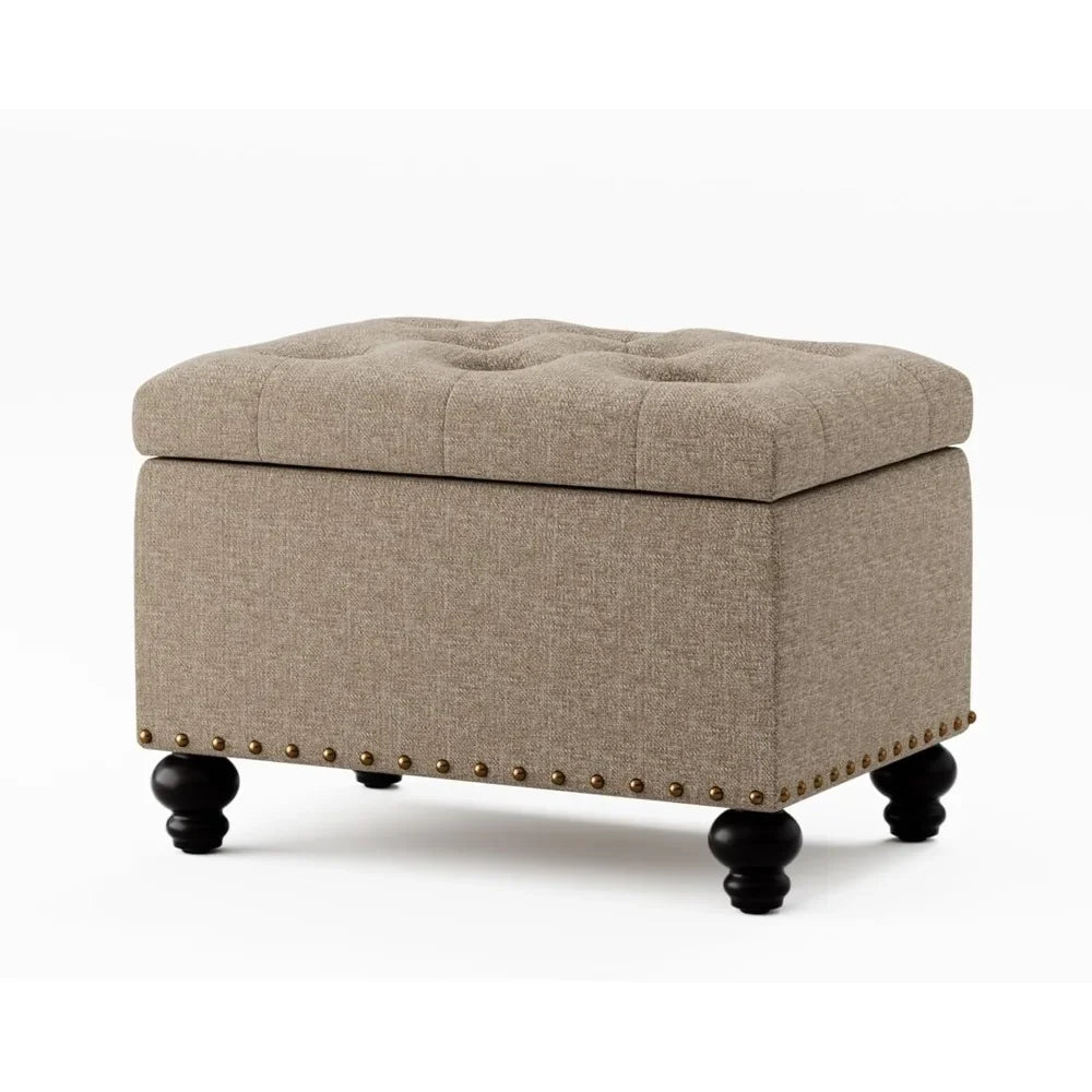 Small Ottoman with Storage, Upholstered Button Tufted Ottoman Foot Rest, Foot Stools Ottoman, 24" Rectangle Ottoman with Storage