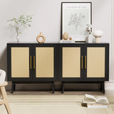 Sideboard Buffet Cabinet with Storage, Set of 2, Kitchen Buffet Storage, Black Rattan Cabinet with Doors for Hallway