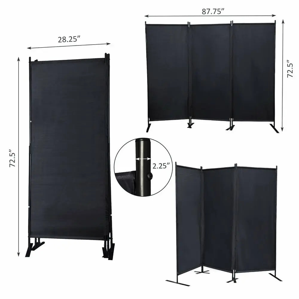 Room Divider Folding Privacy Screen Portable Wall Partition w/3 Fabric Panels