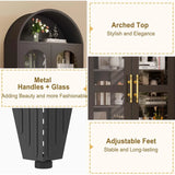 73"H Metal Tall Arched Kitchen Pantry Cabinet with Glass Door, Farmhouse Arched Bookcase with 4 Adjustable Shelves, Versatile Di