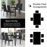 Dining Table Set for 4, 48.5" Rectangle Tempered Glass Kitchen Room Table with 4 Black Faux Leather Dining Chairs, Space-Saving