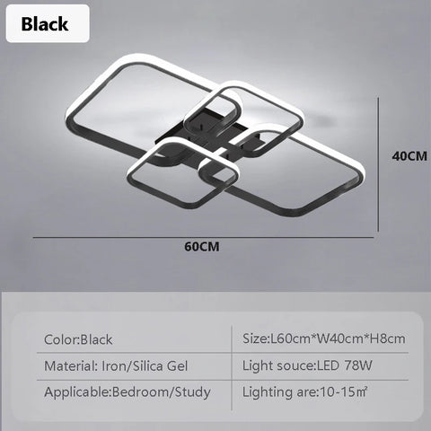 Modern LED Ceiling Lights Square 4 Heads Black And White Decorative Lamps For Bedroom Living Room Study Dining Room Home Fixture